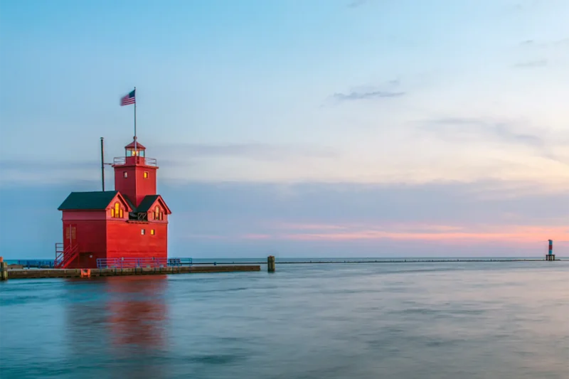 Holland Lighthouse with blue skies