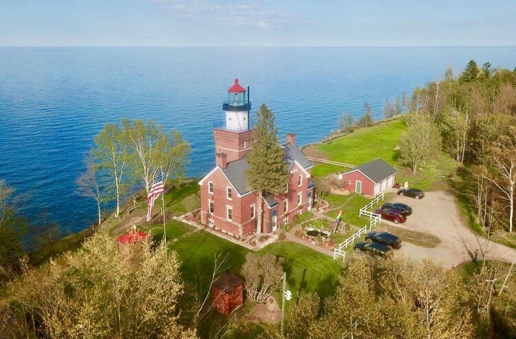 Aerial shot of the Big Bay Lighthouse