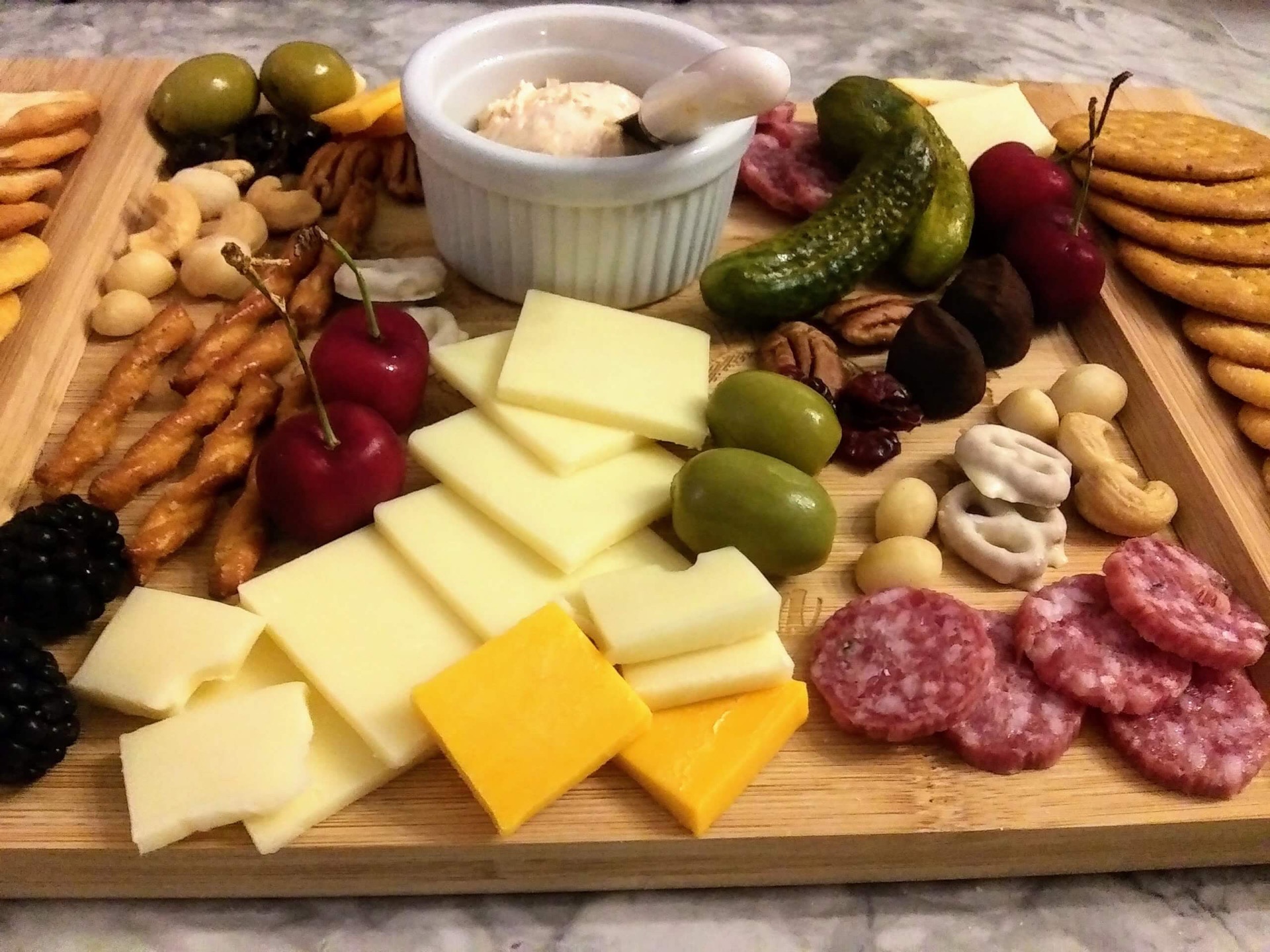 Charcuterie board with cheeses and meats