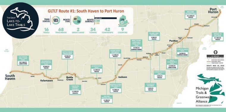 Map of Great Lake to Lake Trails Route # 1