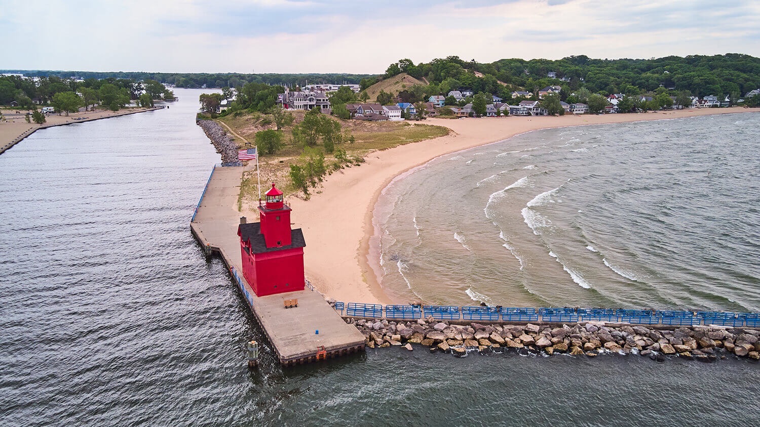 Aerial view of Big Red Lighthouse in Holland