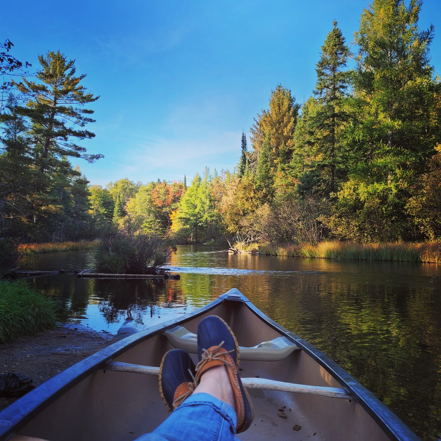 Girl in a canoe going down a river- Borchers AuSable Canoe & Kayak in Grayling