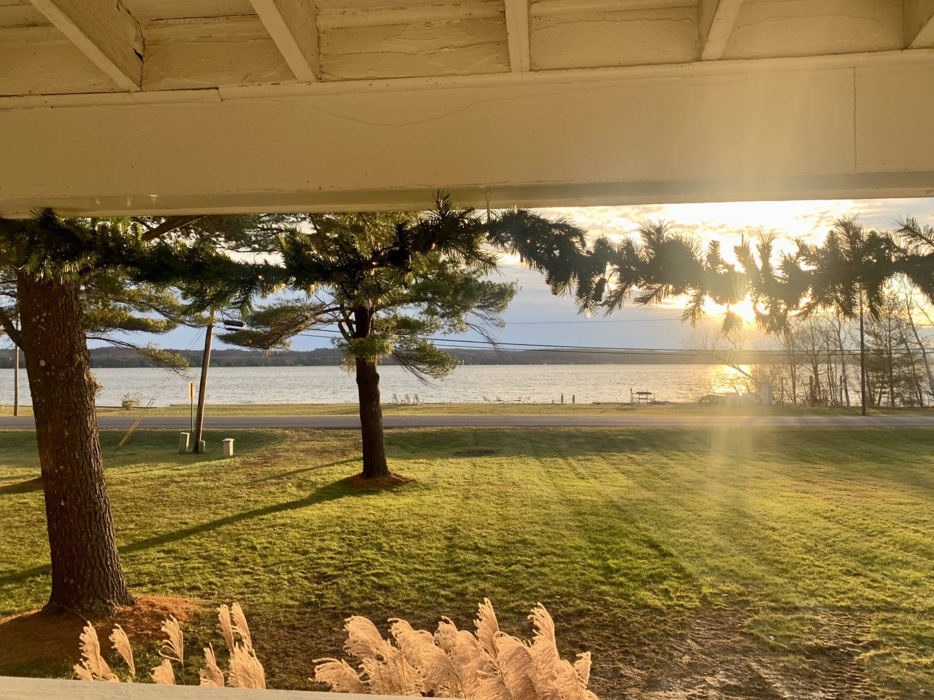 Portage Lake and Canfield House grounds viewed from porch