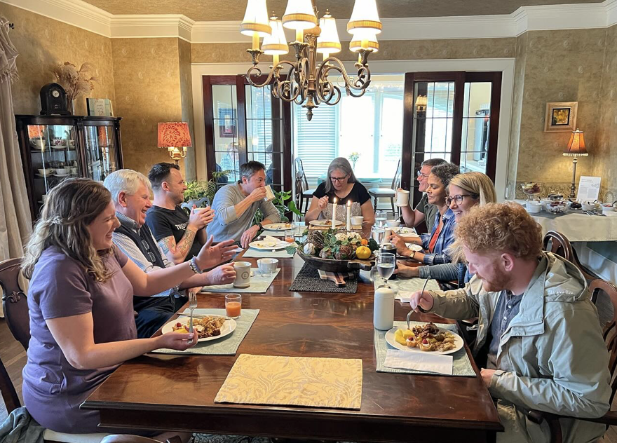 Leonard at Logan breakfast in their family dining room