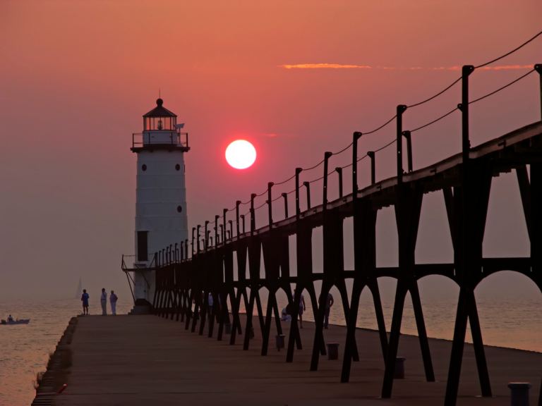 Manistee lighthouse at sunset