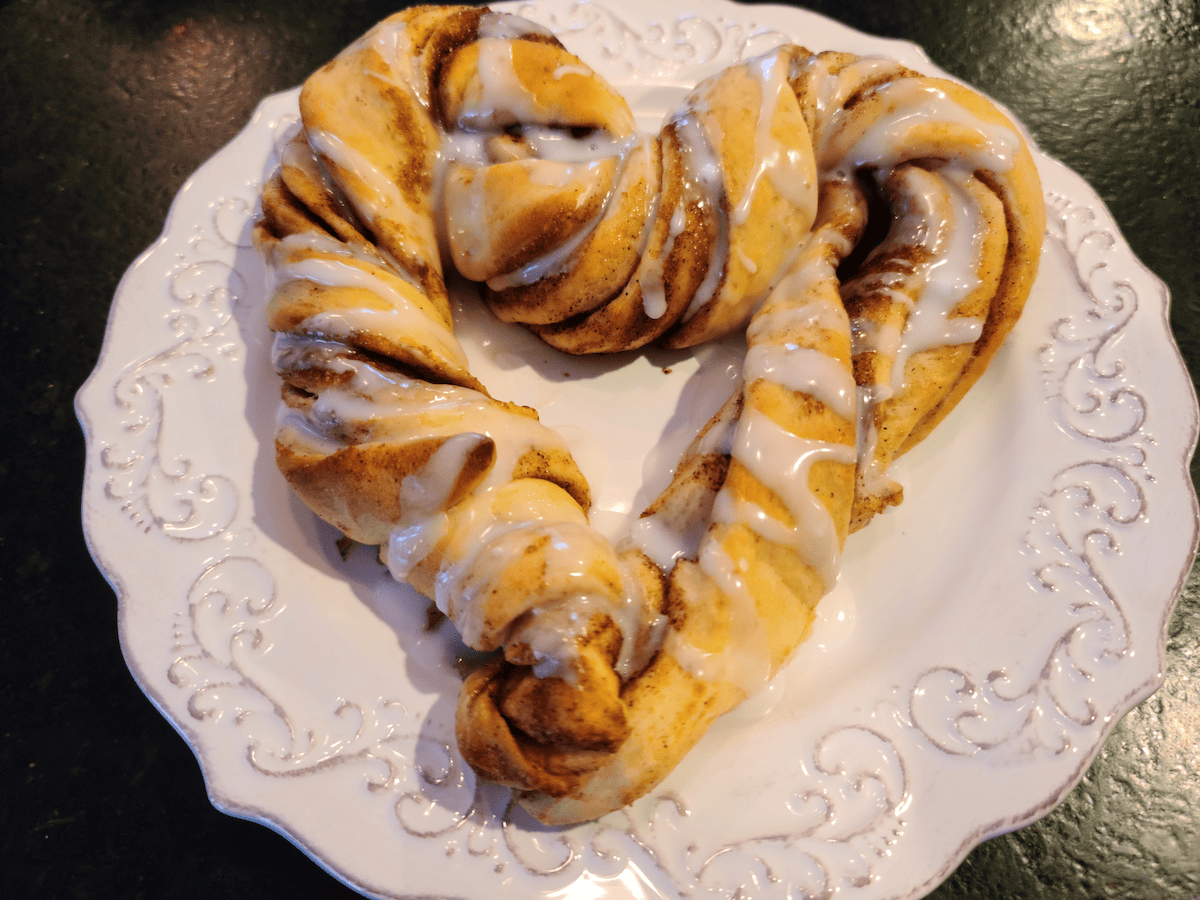 Cinnamon Roll in the shape of a heart