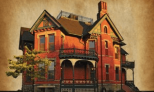 Old picture of a three story brick building, now the Historic Webster B&B