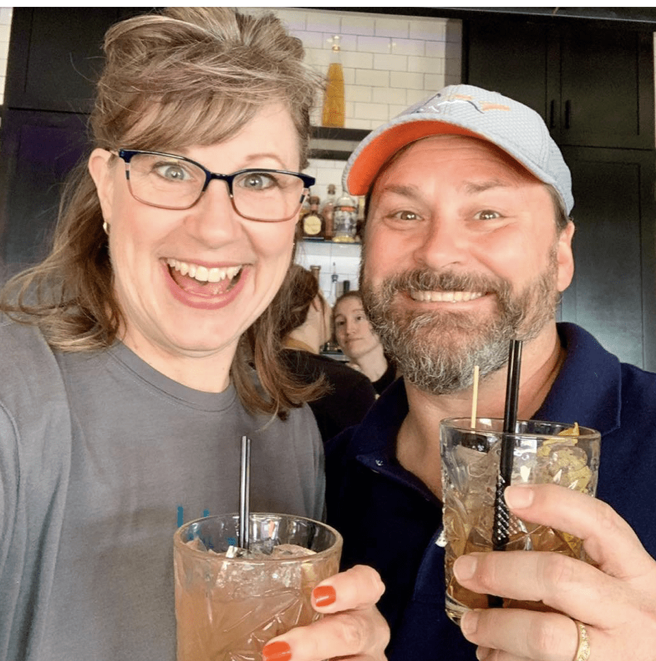 Chef Amy and Jeff from the Kalamazoo House toasting with drinks