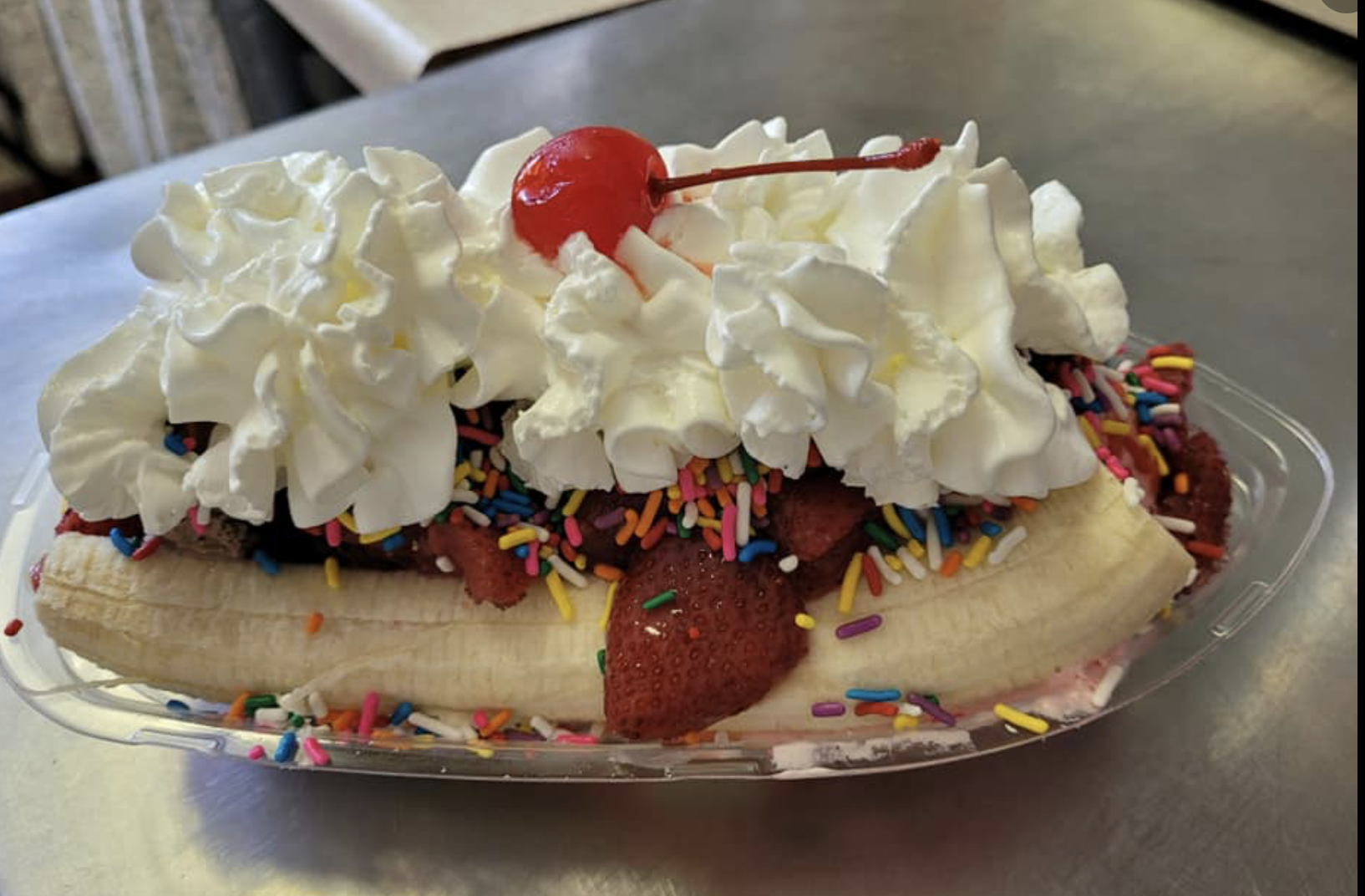 Banana Split with whip cream and a cherry on top