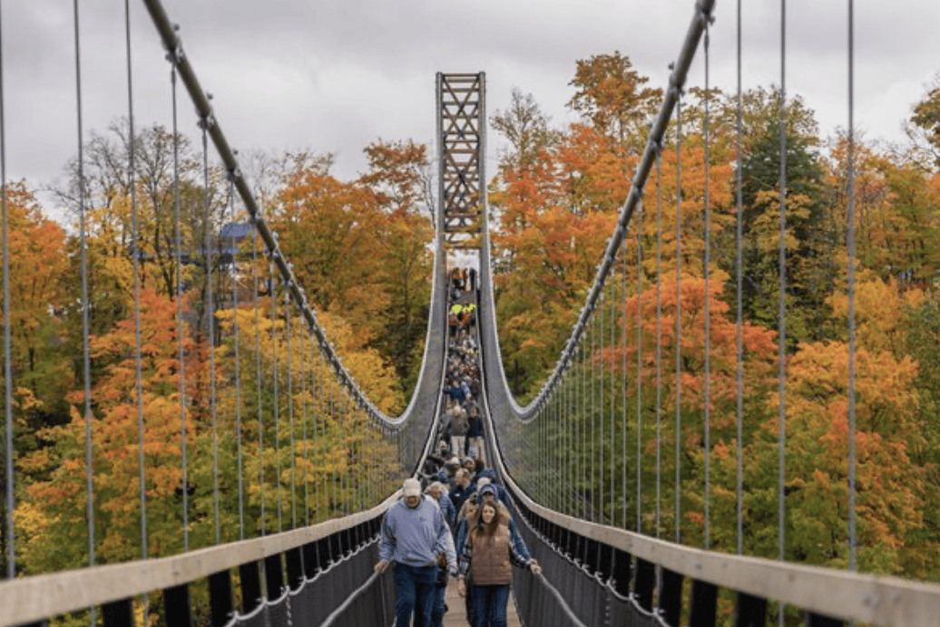 Sky Bridge Michigan during the fall season near MBBA member inn- Torch Lake B&B and House on the Hill B&B