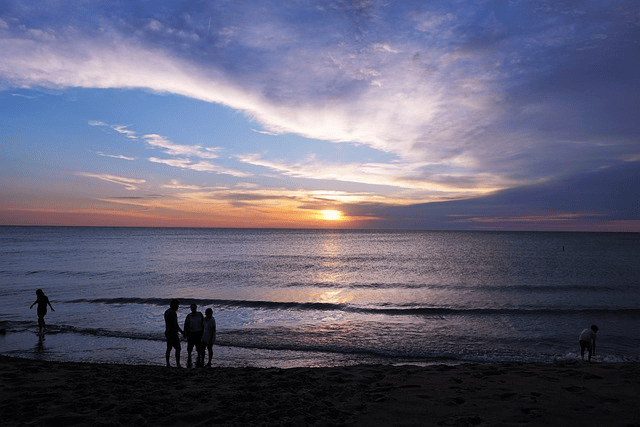Sunset with Grey, blue & orange colors over Lake Michigan