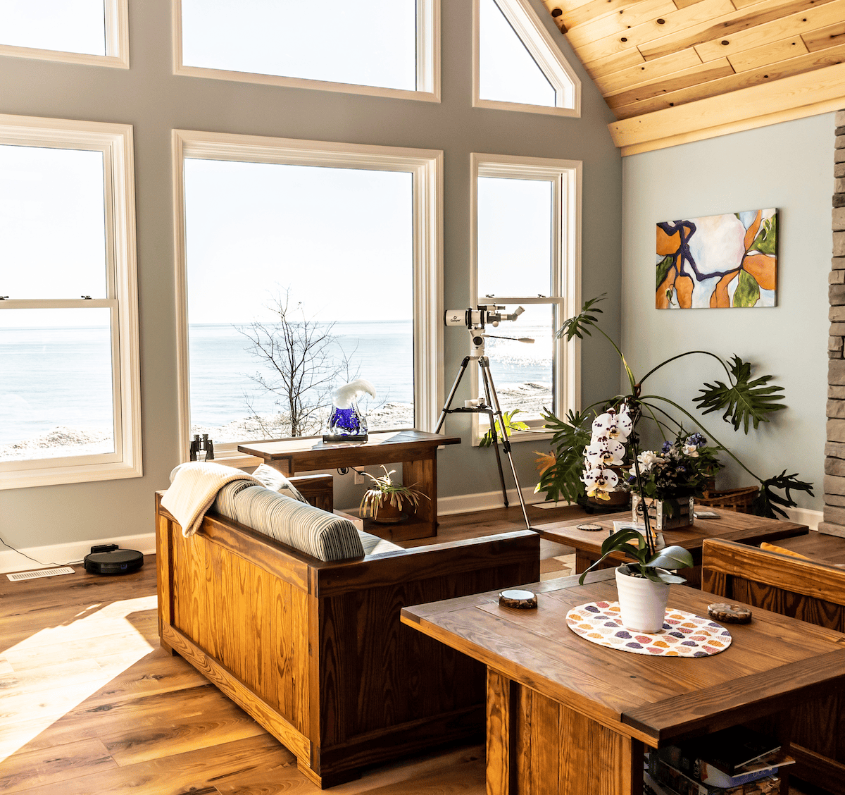 Living room at Sweetwater Sea with Lake views