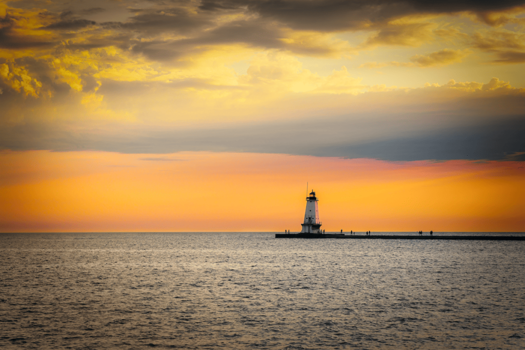 Ludington North Breakwater Lighthouse at sunset