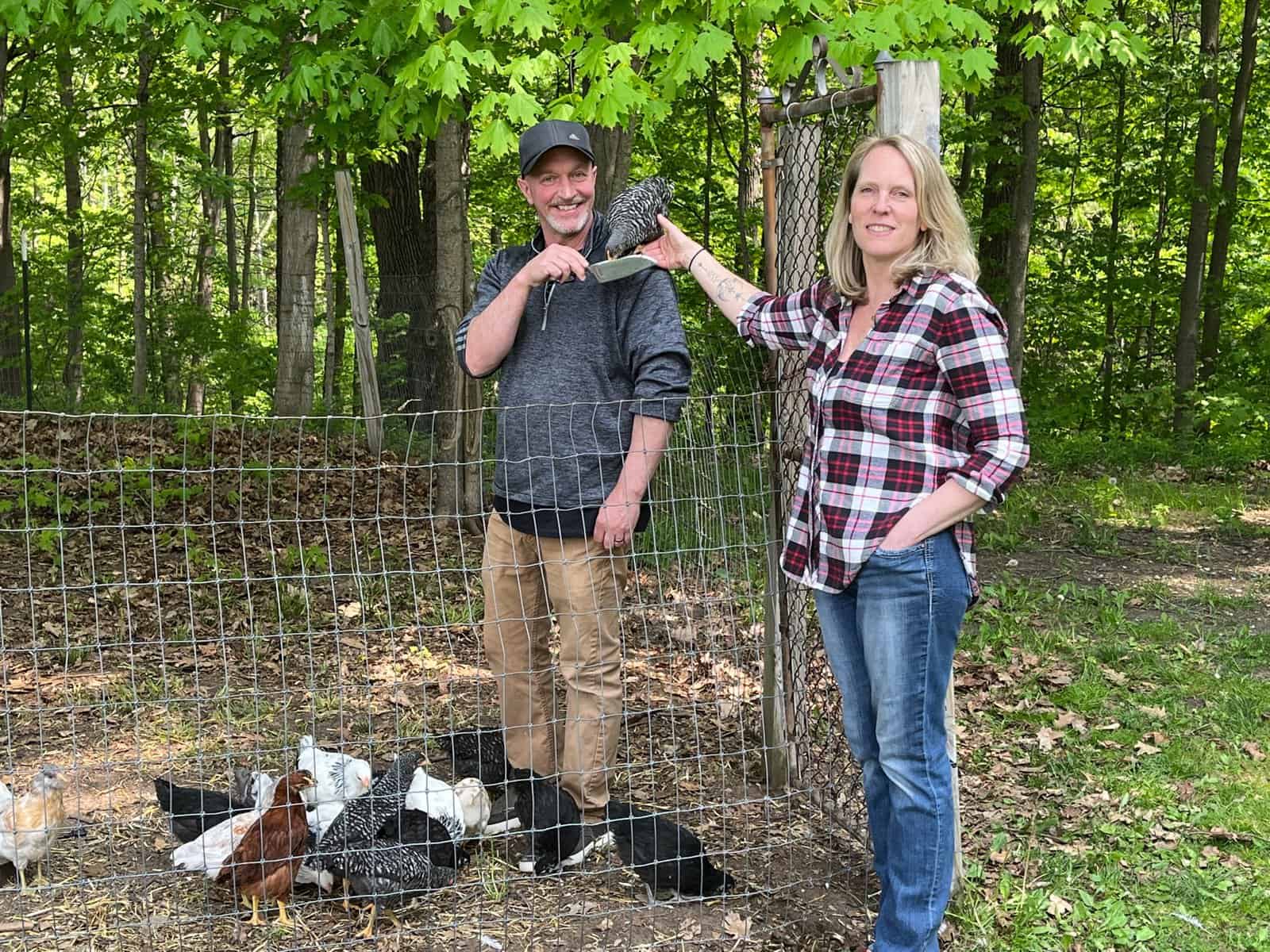 Innkeepers at the Vintage Inn in their chicken coop