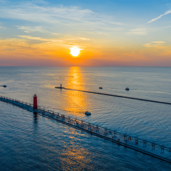 Grand Haven Michigan Aerial shot into the sunset square picture