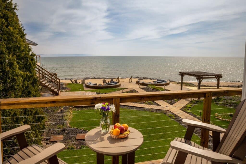 The patio at the Huron House with lake views