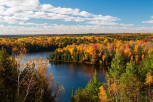 Lake Huron from the air in the fall.