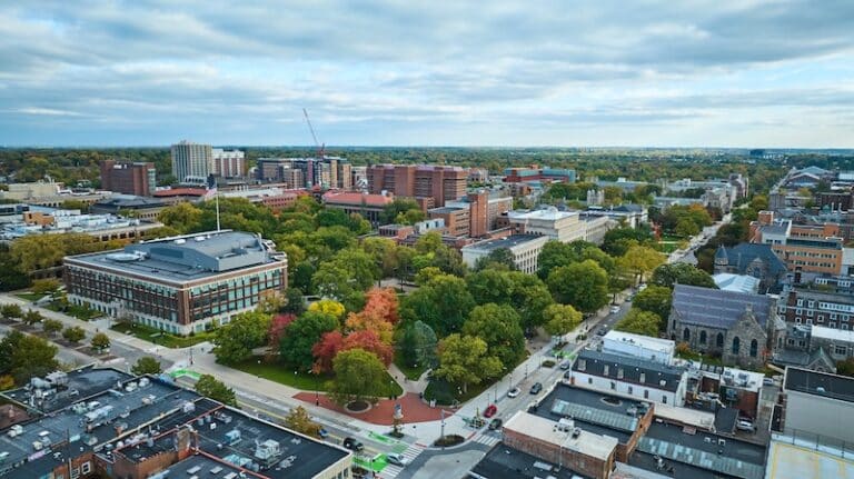 Aerial shot of Ann Arbor