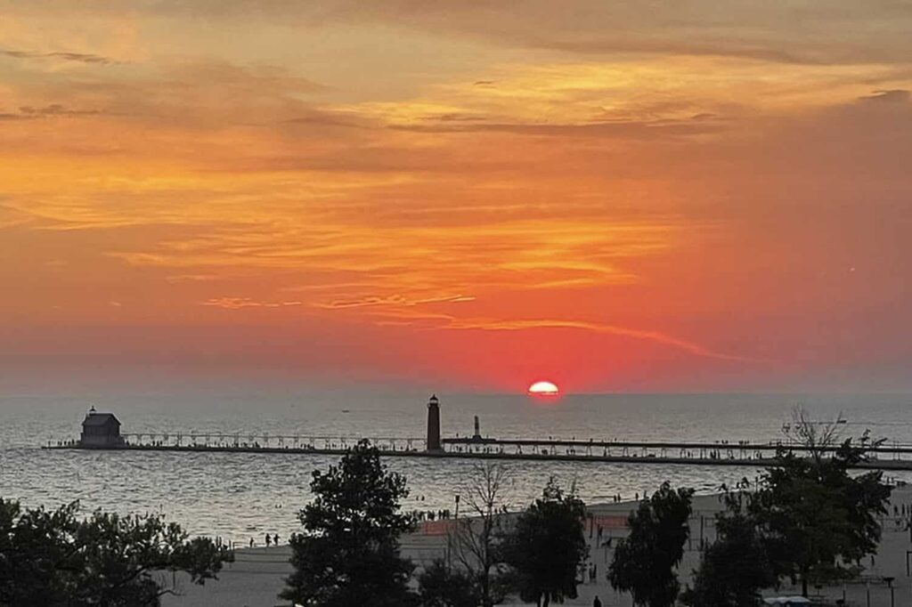 Grand Haven beach at sunset