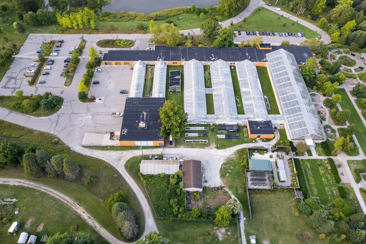 Aerial shot of the Matthaei Botanical Gardens