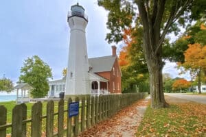 Port Sanilac Lighthouse with blue skies