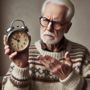 Grandfather holding clock showing curfew