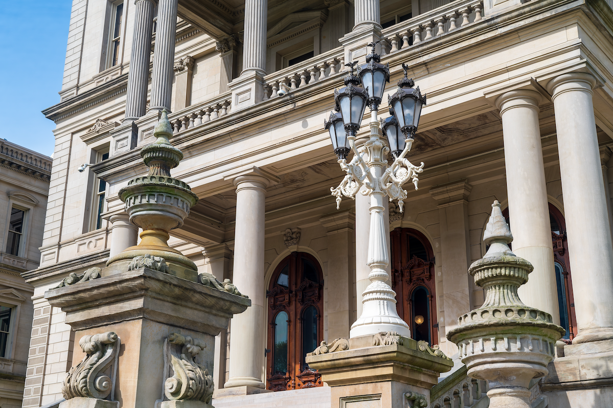 Ornate entrance to the Lansing state building