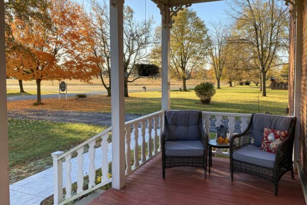 Front porch of the The Vine Bed and Breakfast in DUndee Michigan